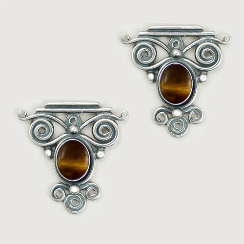 Sterling Silver And Tiger Eye Drop Dangle Earrings With an Art Deco Inspired Style